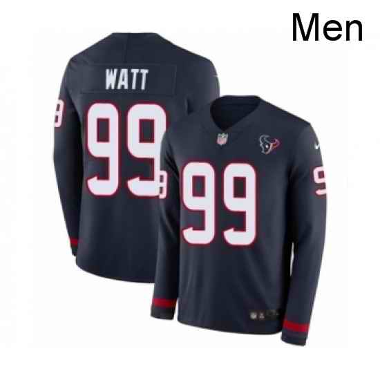 Men Nike Houston Texans 99 JJ Watt Limited Navy Blue Therma Long Sleeve NFL Jersey